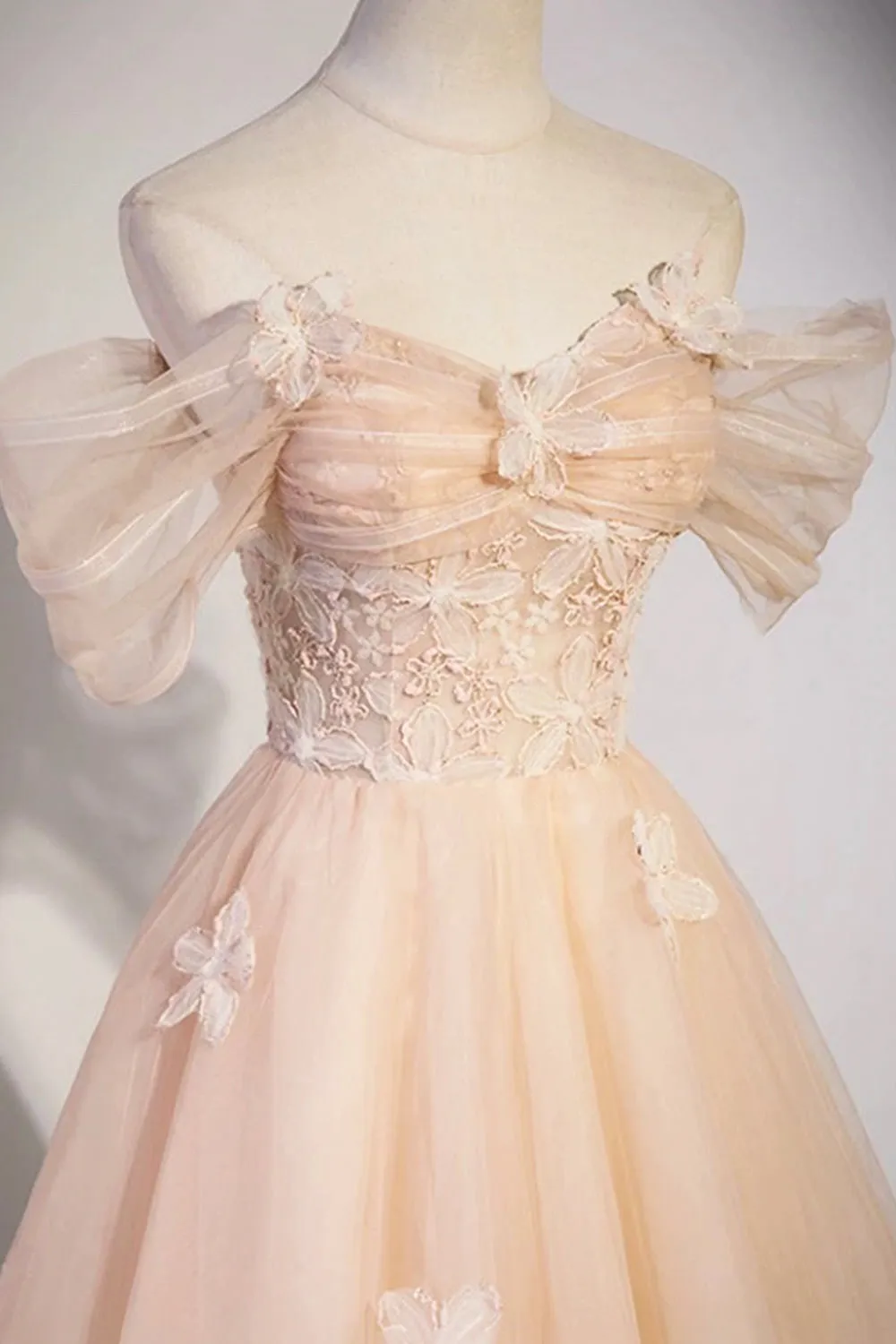 Coraline | Cute Flowers Tulle Long Formal Dresses, Off Shoulder Evening Dresses sold by KissProm product image thumbnail 4