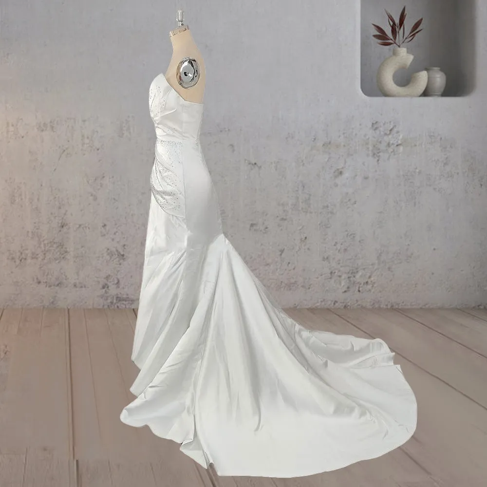 Unique Mermaid Satin Wedding Dress with Beadings sold by KissProm product image thumbnail 3