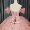 Tulle Tufted Pink Floral Quinceañera Ball Gown Dress sold by KissProm