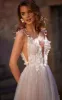 A-Line V-neck Tulle Wedding Dress Sexy Beach Gown With Court Train And Lace Appliques sold by KissProm
