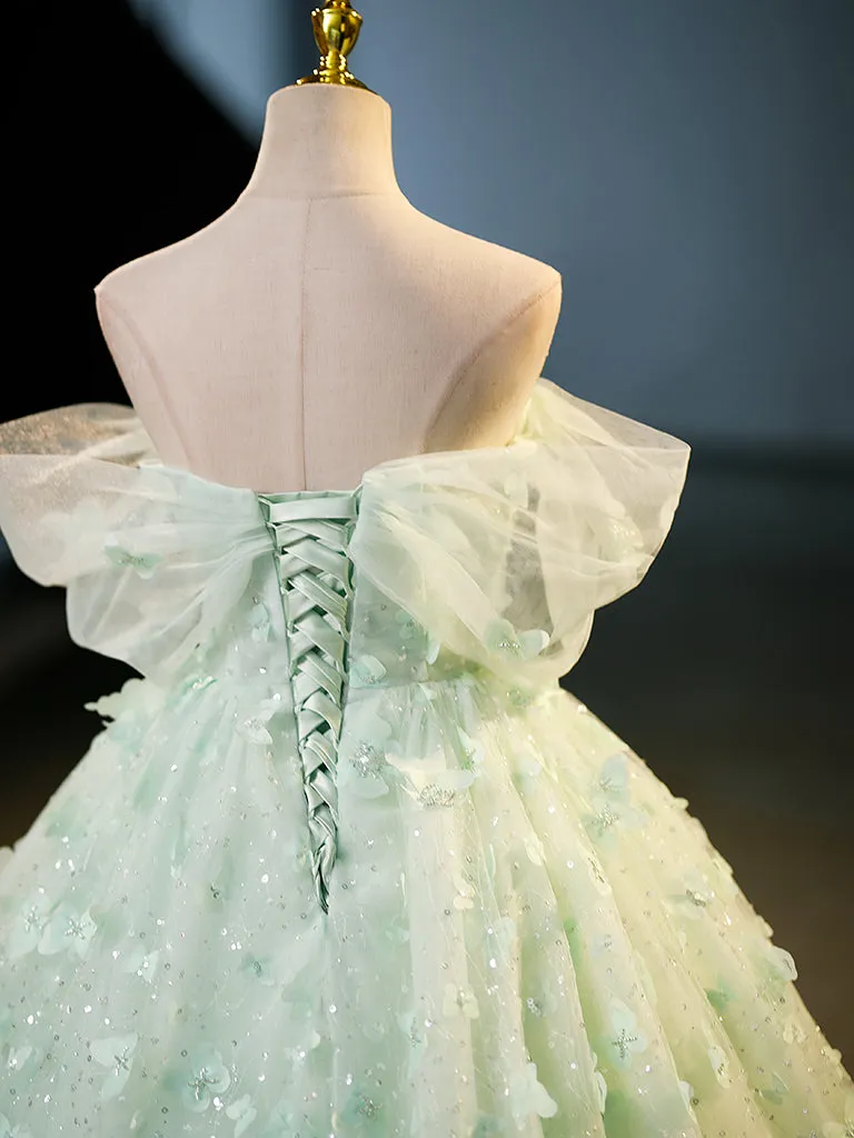 Quinceanera Dress Green Tulle A-Line Lace Long Prom Dress Green Lace Long Sweet Dress sold by KissProm product image thumbnail 3