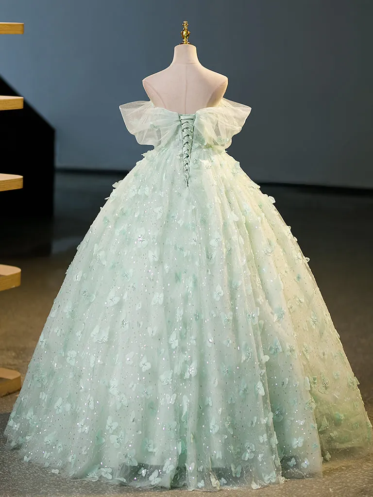 Quinceanera Dress Green Tulle A-Line Lace Long Prom Dress Green Lace Long Sweet Dress sold by KissProm product image thumbnail 4