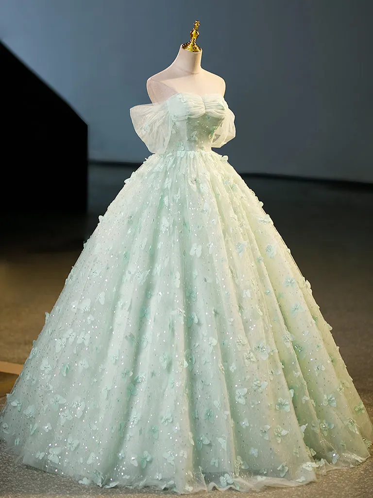 Quinceanera Dress Green Tulle A-Line Lace Long Prom Dress Green Lace Long Sweet Dress sold by KissProm product image thumbnail 2