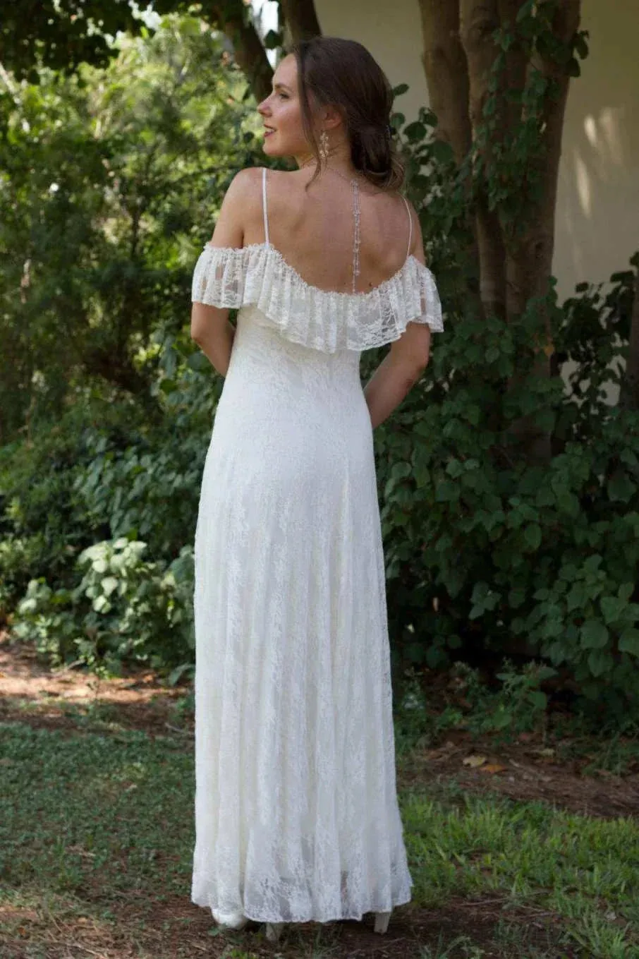 Spaghetti Straps Off-The-Shoulder Lace Floor-Length Wedding Dress sold by KissProm product image thumbnail 2