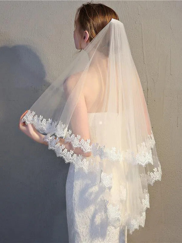 Two Tier Wedding Veils Hip Length Lace Hem Bridal Veil sold by KissProm product image thumbnail 2
