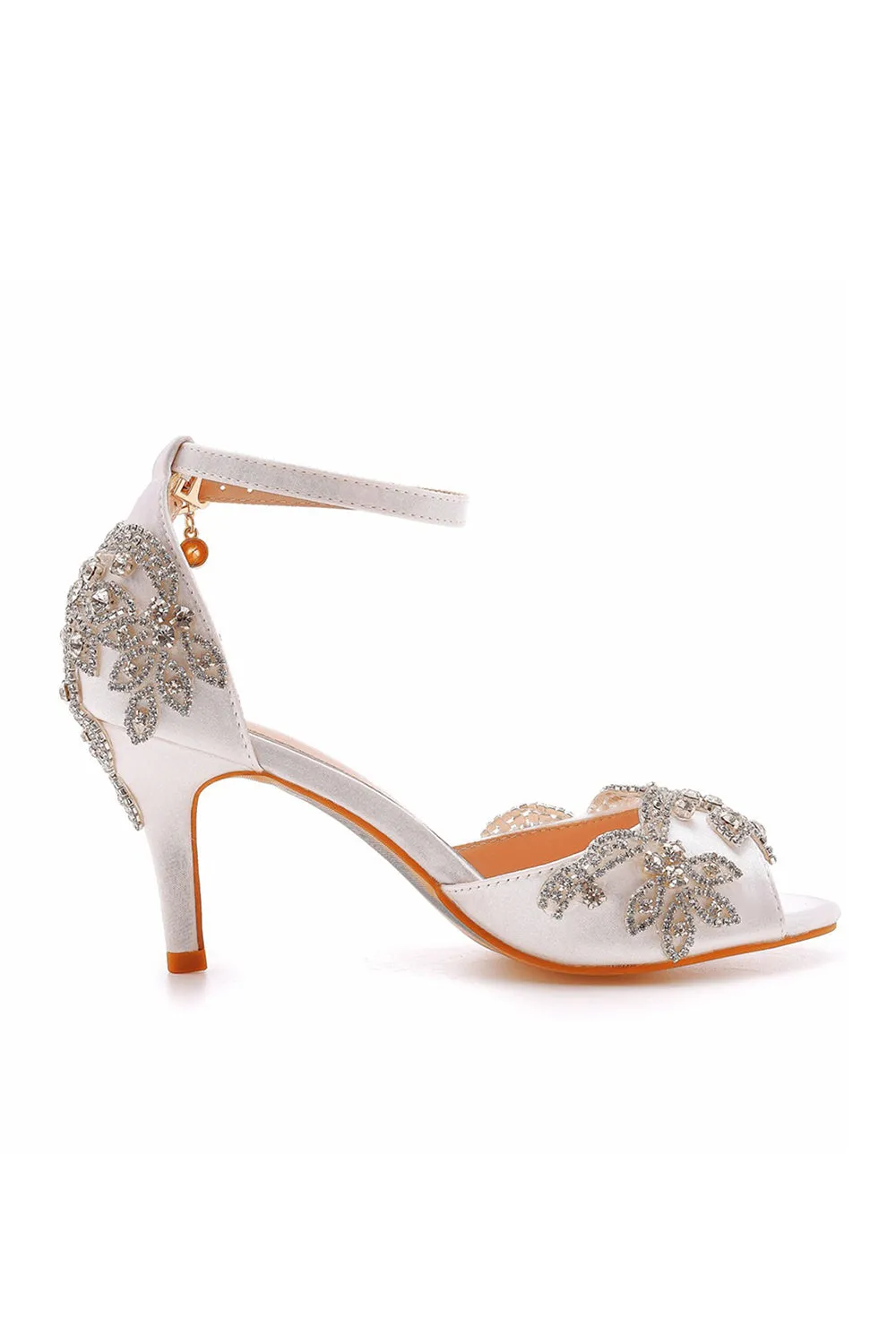 Peep Toe Satin Rhinestone Ankle Strap High Heels sold by KissProm