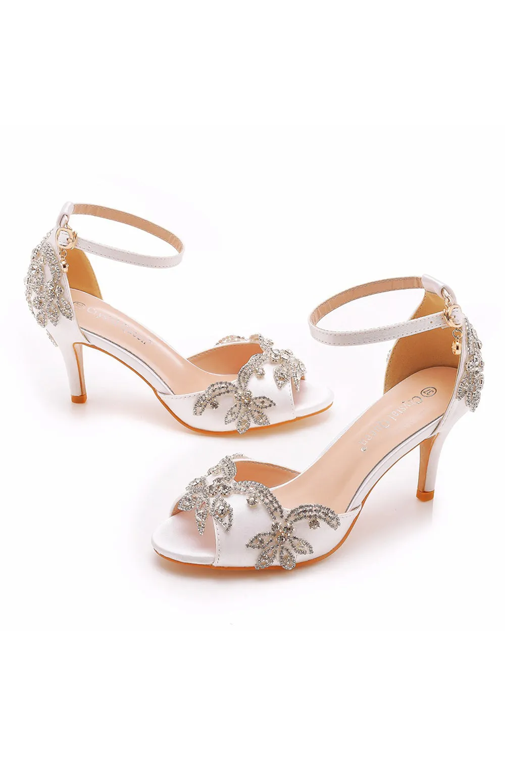 Peep Toe Satin Rhinestone Ankle Strap High Heels sold by KissProm product image thumbnail 2