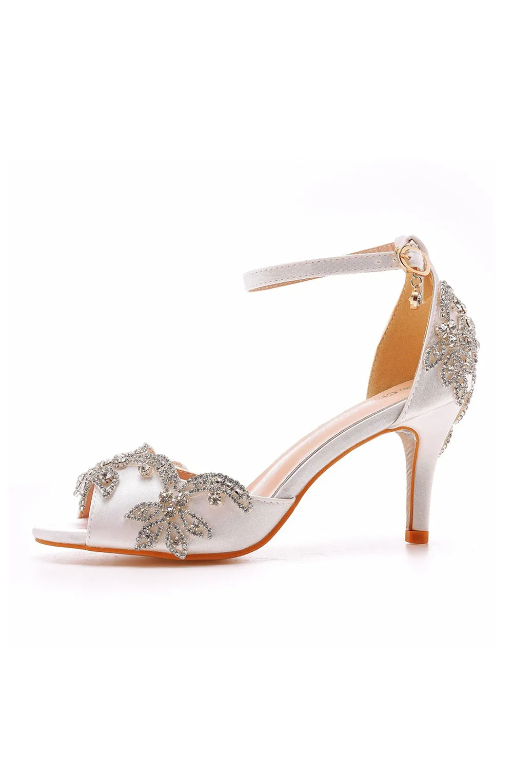 Peep Toe Satin Rhinestone Ankle Strap High Heels sold by KissProm product image thumbnail 3