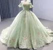 Light Green Off The Shoulder Lace Up Back Ball Gown Quinceanera Dress sold by KissProm
