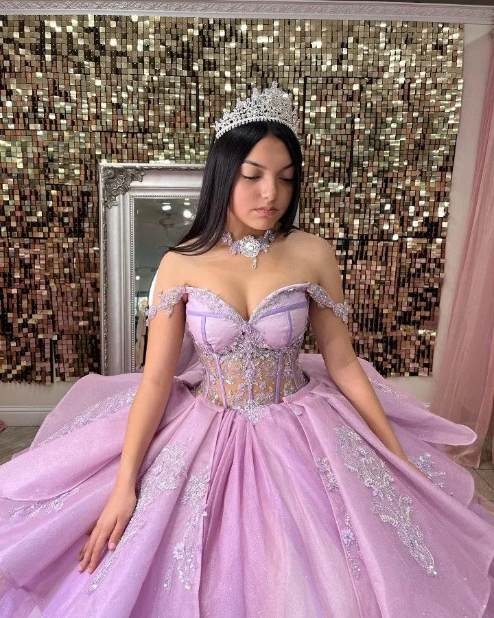 Off The Shoulder Lavender Tulle Ball Gown Quinceanera Dresses sold by KissProm product image thumbnail 2