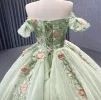 Light Green Off The Shoulder Lace Up Back Ball Gown Quinceanera Dress sold by KissProm