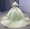 Light Green Off The Shoulder Lace Up Back Ball Gown Quinceanera Dress sold by KissProm