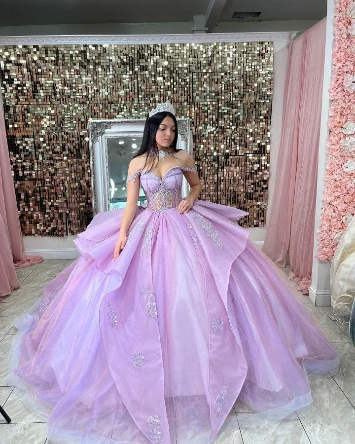 Off The Shoulder Lavender Tulle Ball Gown Quinceanera Dresses sold by KissProm