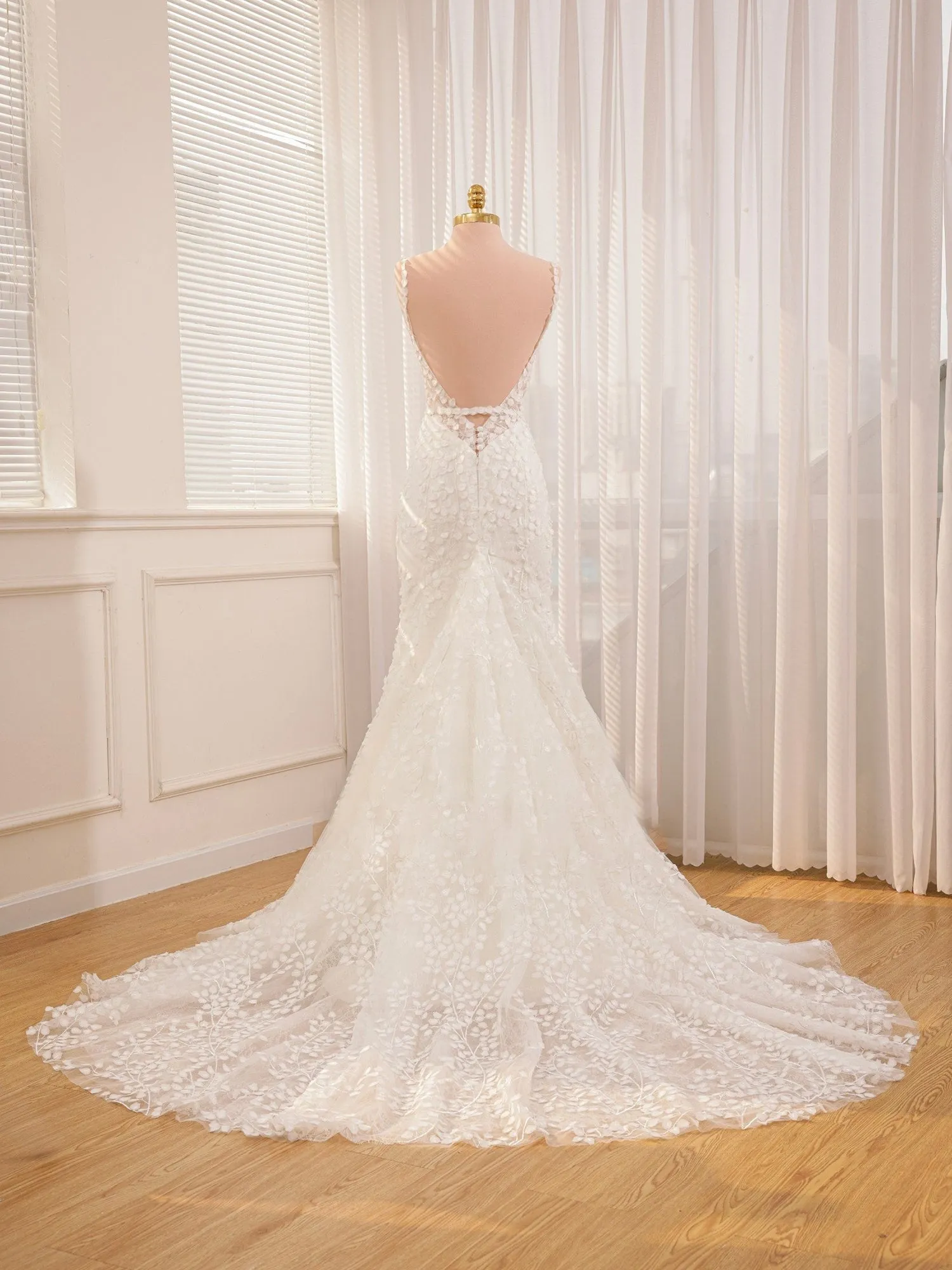 Straps White Lace Mermaid Wedding Dress With Appliques sold by KissProm product image thumbnail 3