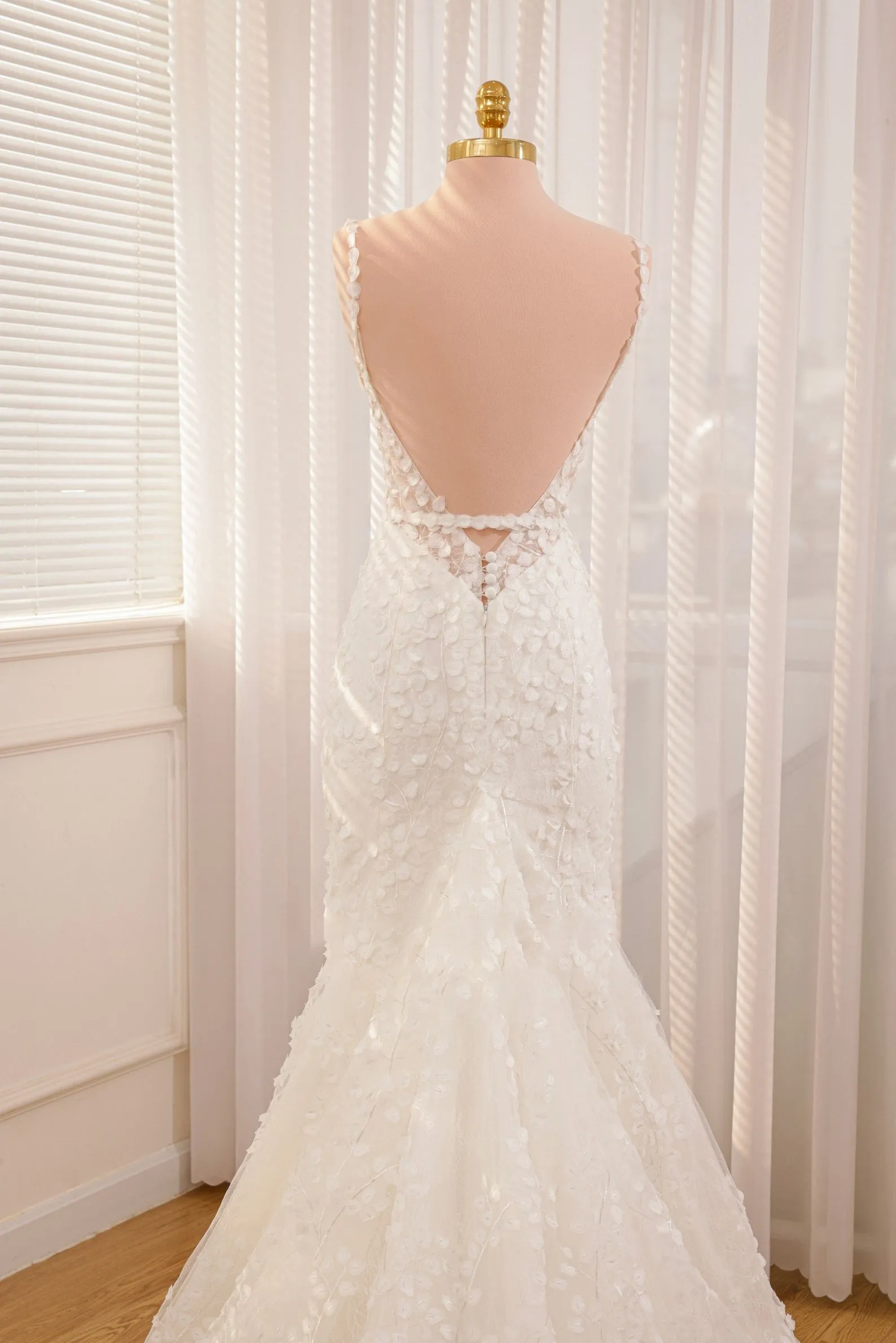 Straps White Lace Mermaid Wedding Dress With Appliques sold by KissProm product image thumbnail 2