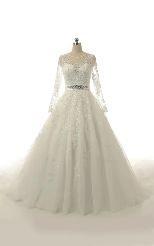 A-Line Long Sleeve Tulle Lace Weddig Dress sold by KissProm