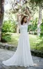 A-Line Short Sleeve Lace Appliques Illusion Back Wedding Dress with Sash sold by KissProm