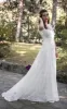 A-Line Short Sleeve Lace Appliques Illusion Back Wedding Dress with Sash sold by KissProm