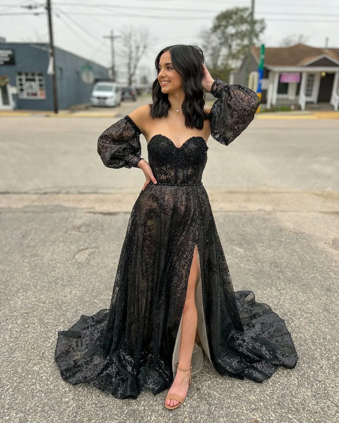 Trina | Cute A Line Sweetheart Black Sequins Long Prom Dresses sold by KissProm product image thumbnail 2
