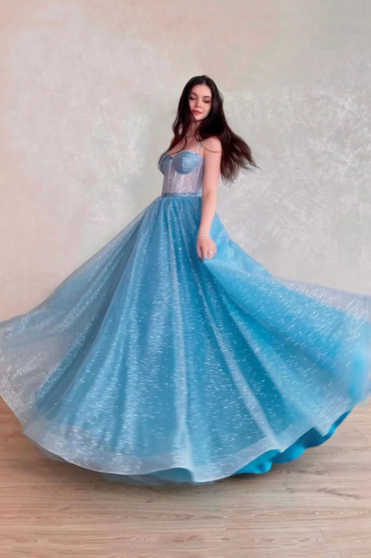Mavis | Blue Tulle Long A-Line Prom Dress, Blue Lace-Up Evening Dress with Corset sold by KissProm product image thumbnail 2