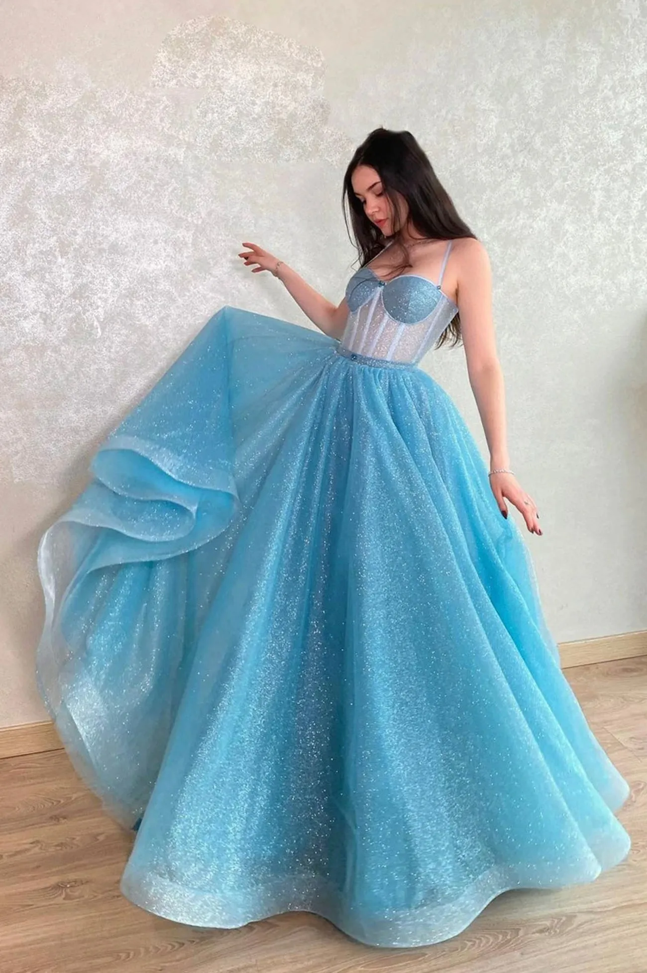 Mavis | Blue Tulle Long A-Line Prom Dress, Blue Lace-Up Evening Dress with Corset sold by KissProm