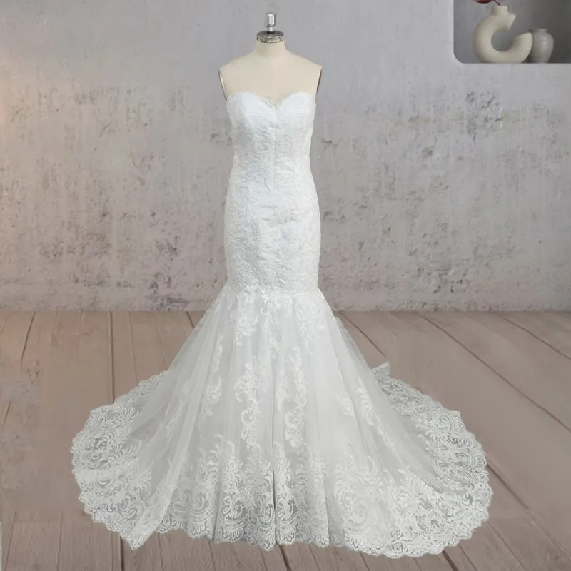 Mermaid White Strapless Wedding Dresses with Appliques sold by KissProm