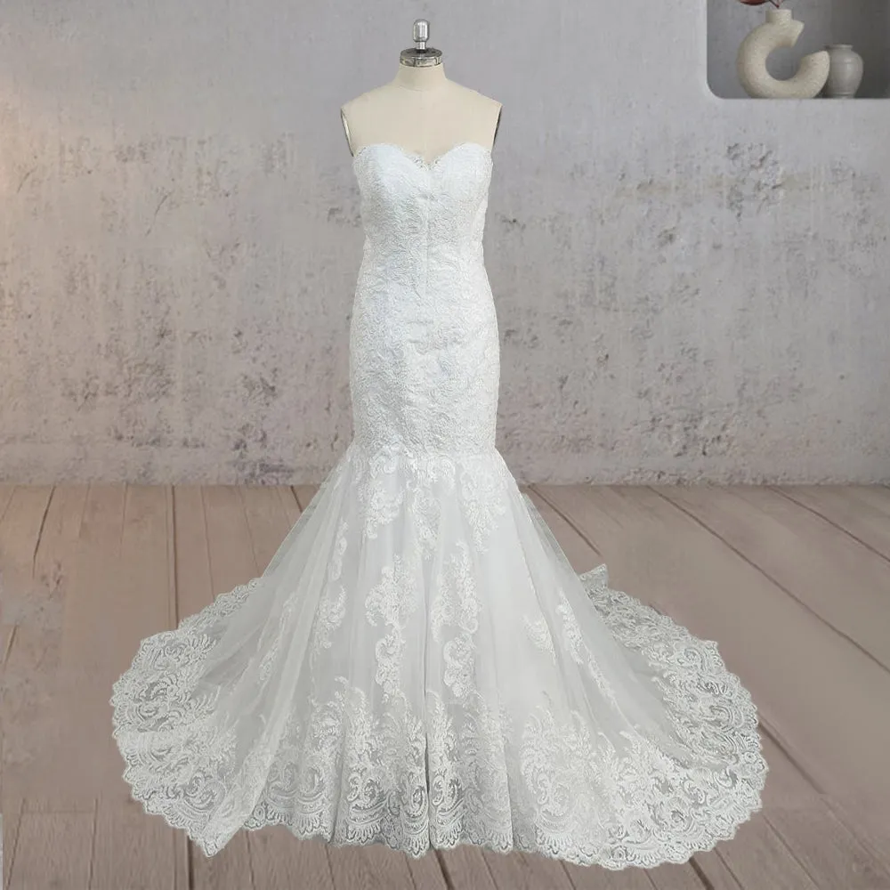 Mermaid White Strapless Wedding Dresses with Appliques sold by KissProm