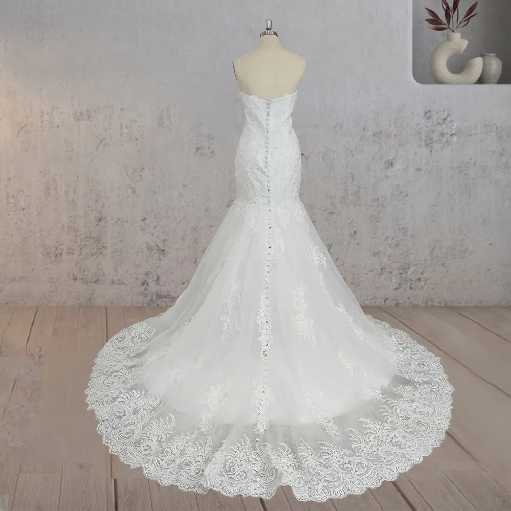 Mermaid White Strapless Wedding Dresses with Appliques sold by KissProm product image thumbnail 2