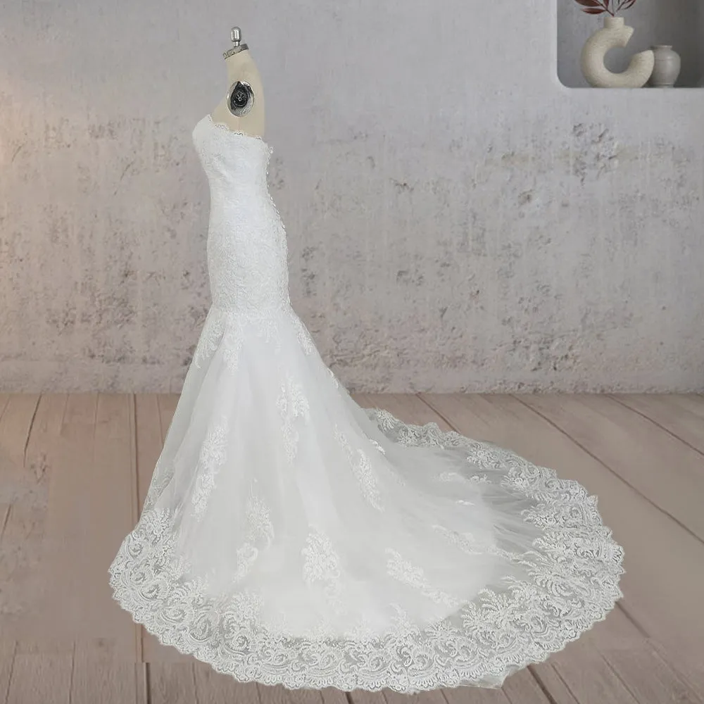 Mermaid White Strapless Wedding Dresses with Appliques sold by KissProm product image thumbnail 3