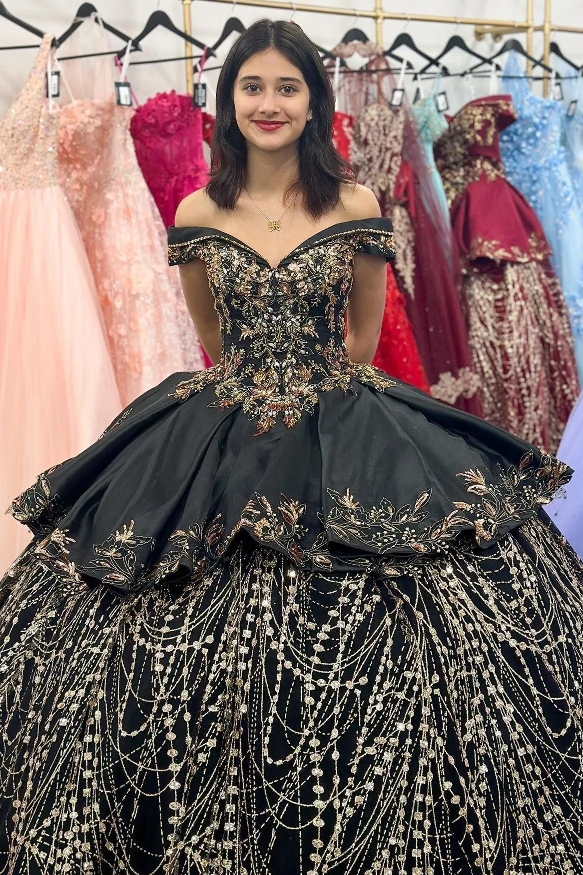 Black Satin Appliques Off-the-Shoulder Quinceanera Dress sold by KissProm product image thumbnail 2