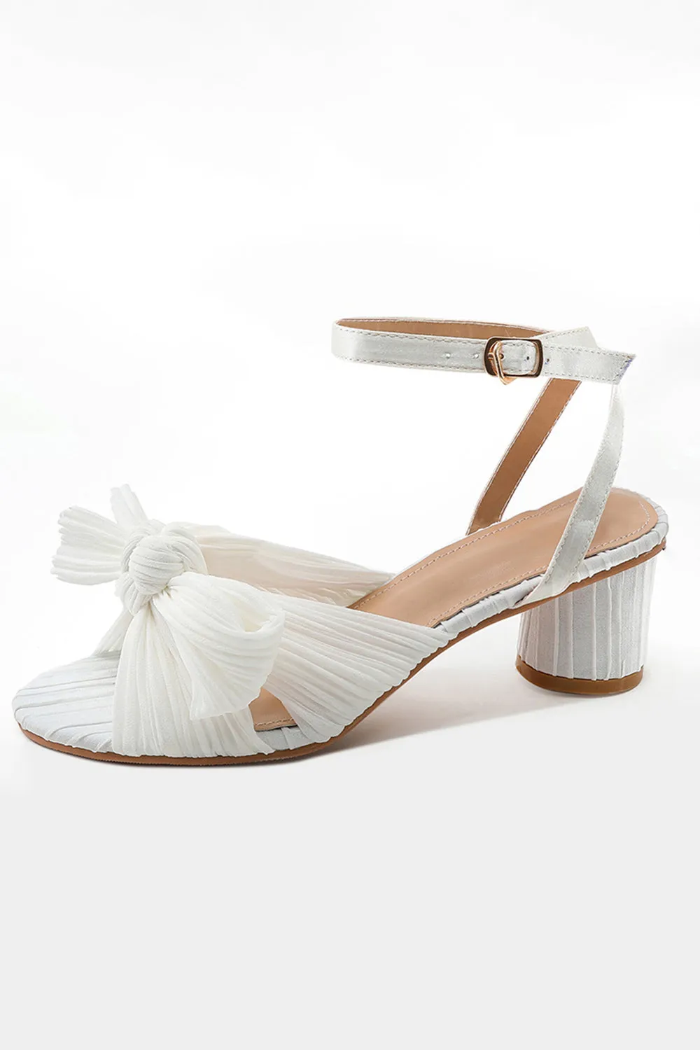 Outdoor Satin Peep Toe Chunky Heel Shoes With Buckle Bowknot sold by KissProm product image thumbnail 2