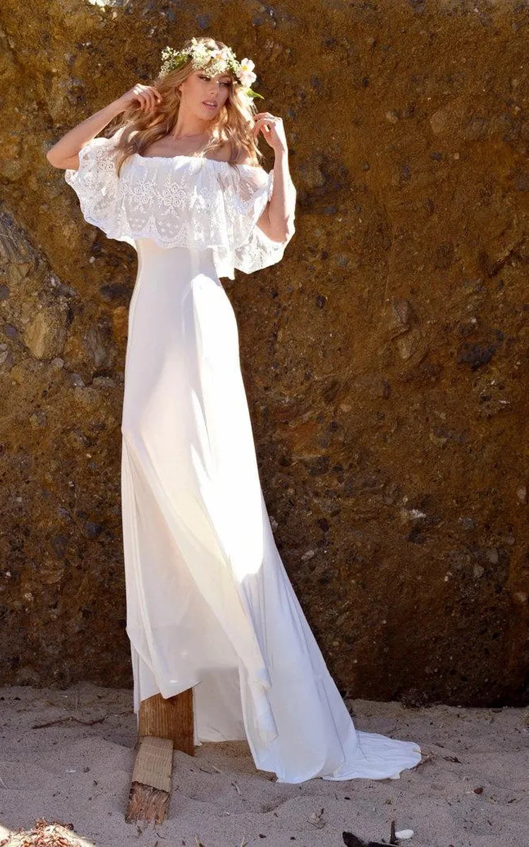 Off-The-Shoulder Lace Jersey Dress With Embroideries Ruffles sold by KissProm product image thumbnail 4