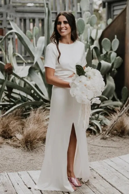 Sheath Engaged Noivas Wedding Dresses With Slit sold by KissProm