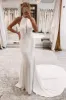 Milena | Simple White Halter Open Back Long Wedding Dress sold by KissProm