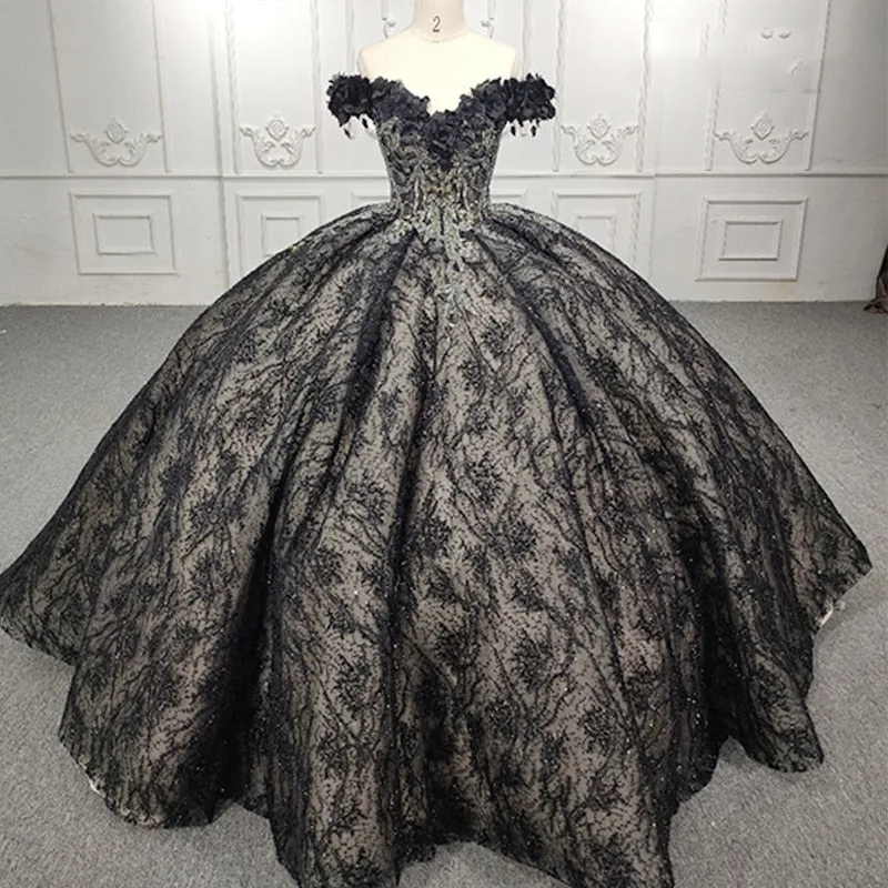 Quinceanera Black Off-the-Shoulder Ball Gown Dress sold by KissProm product image thumbnail 2