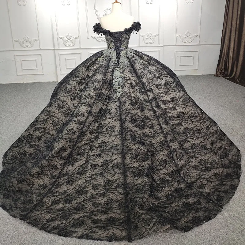 Quinceanera Black Off-the-Shoulder Ball Gown Dress sold by KissProm product image thumbnail 3