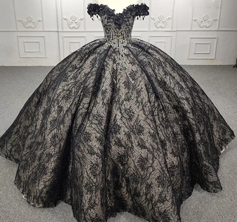 Quinceanera Black Off-the-Shoulder Ball Gown Dress sold by KissProm
