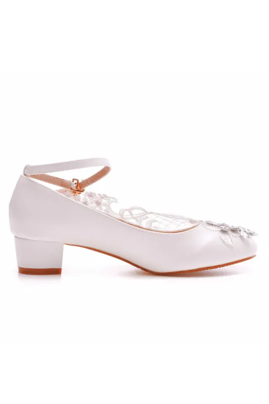 Round Toe Lace Rhinestones Ankle Strap Chunky Heel Wedding Shoes sold by KissProm