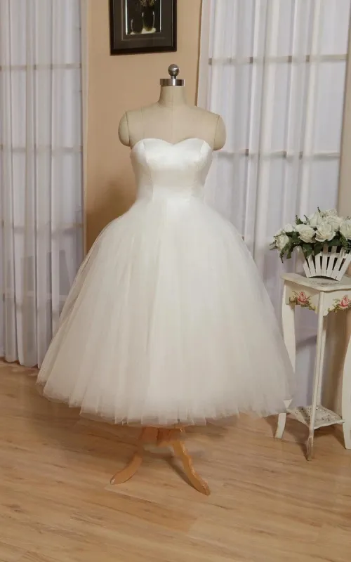 Sweetheart Empire Tea-Length Tulle Wedding Dress With Lace-Up Back sold by KissProm