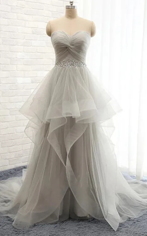 Elegant A-line Sweetheart Lace-Up Sleeveless Wedding Dresses with Beading sold by KissProm