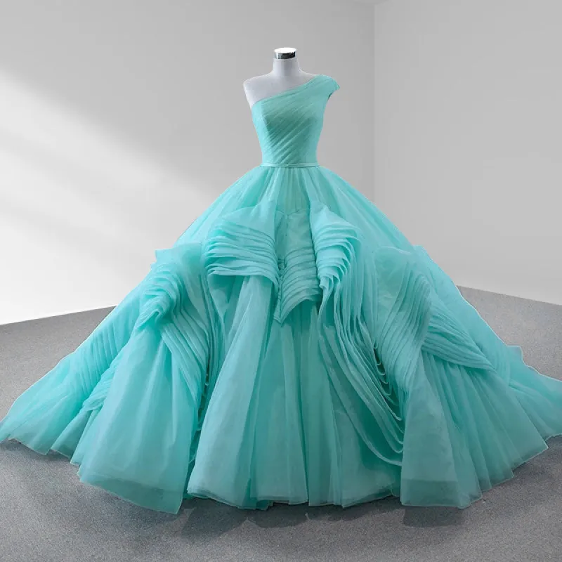One-Shoulder Sleeveless Ball Gown Court Train Quinceanera Dress made by KissProm