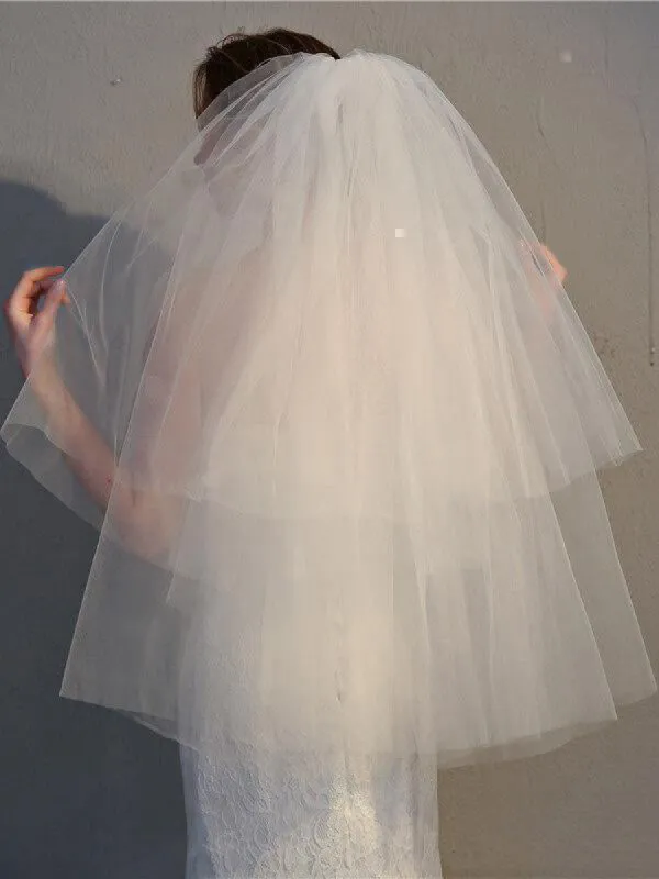 Simple Two Tier Ivory Short Wedding Veils sold by KissProm