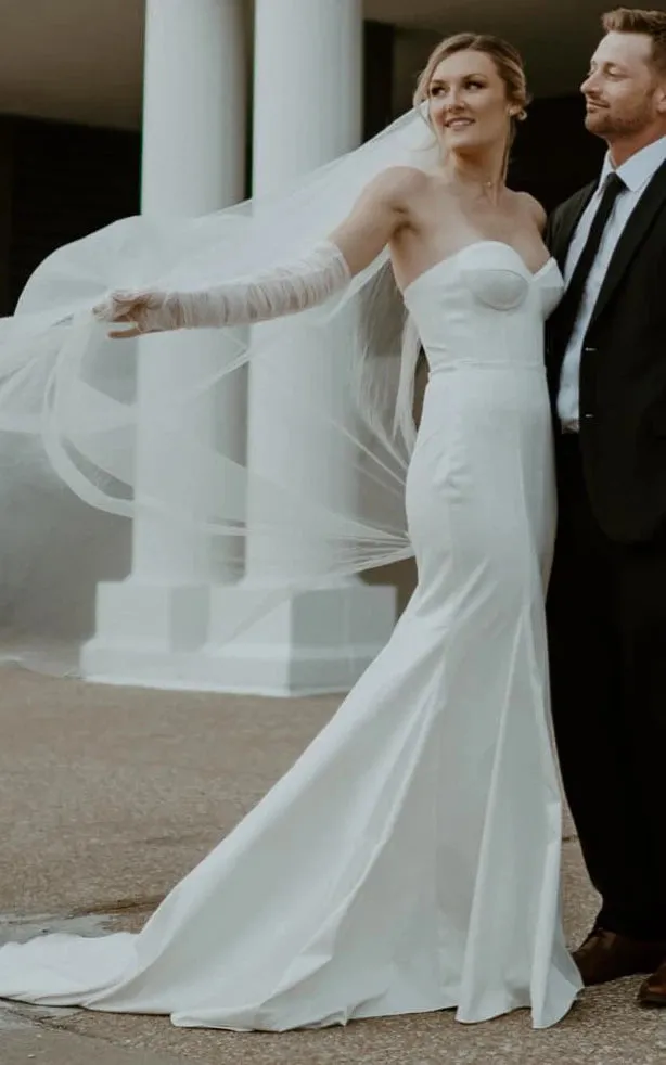 Mermaid Sexy Detachable Straps Elegant Satin Classic Trailing Wedding Dress sold by KissProm product image thumbnail 4