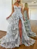Silver Princess A Line Off the Shoulder Corset Prom Dress with Lace Ruffles sold by KissProm