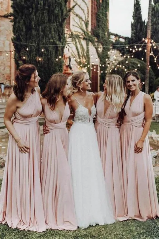 Elegant Light Pink Chiffon Floor Length Long Bridesmaid Dress sold by KissProm