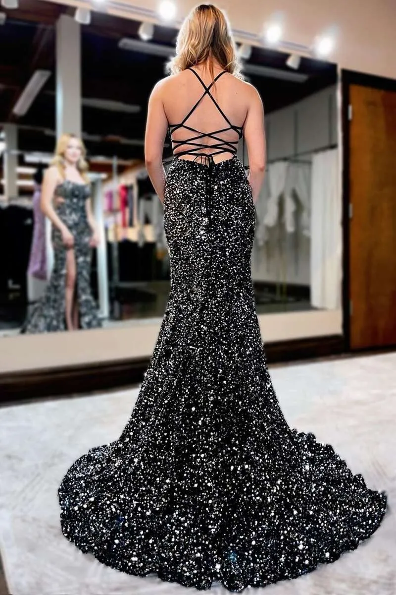 Sequin Lace-Up Back Mermaid Long Prom Gown with Slit sold by KissProm product image thumbnail 2