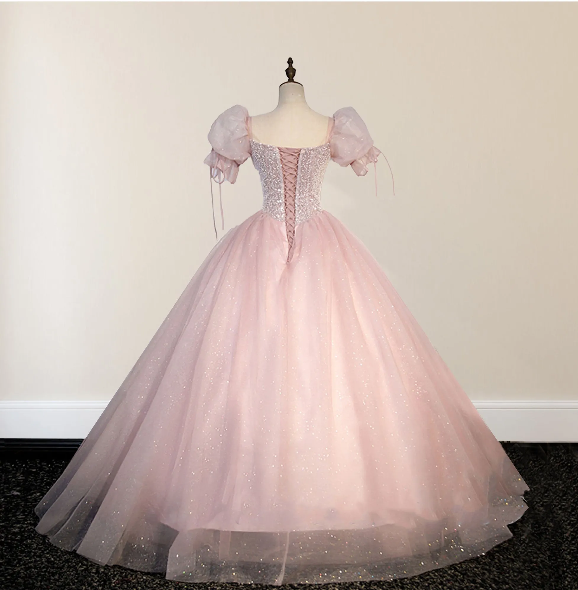 Ball-Gown Tulle Pink Sweetheart Floor-Length Graduation Birthday Party Dress with Sequined sold by KissProm product image thumbnail 2