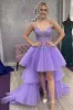 Heaven | High-Low Lavender Lace V-Neck Tiered Prom Dress sold by KissProm