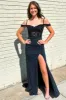 Black Sequin Cold-Shoulder Mermaid Long Formal Dress with Slit sold by KissProm