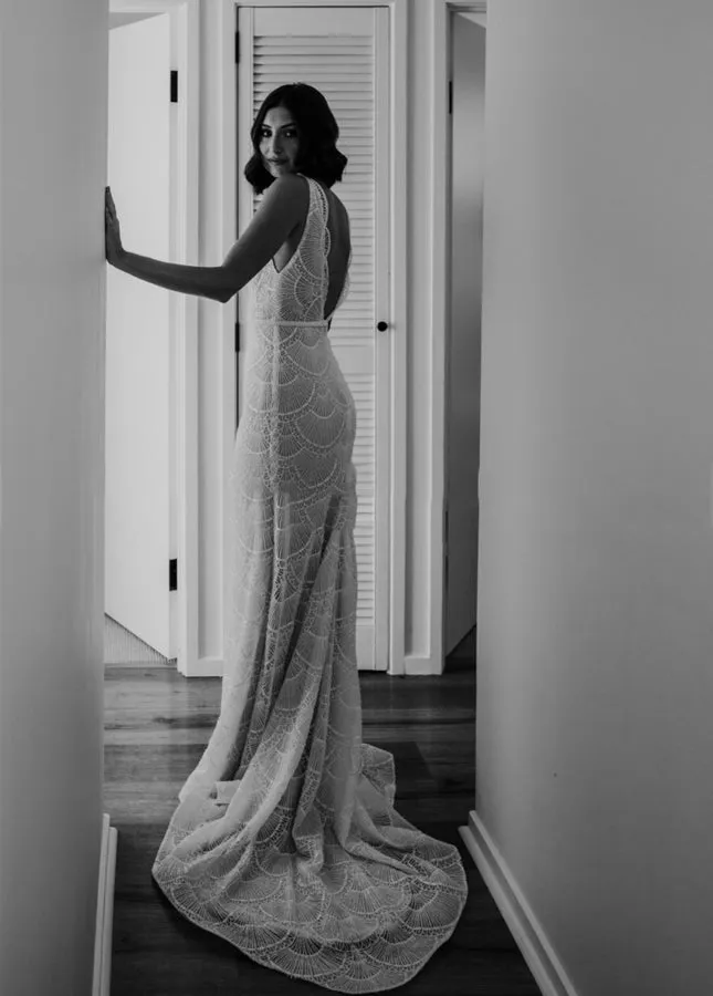 Bohemian Lace wedding Dresses Mermaid V-Neck Backless Bridal Gowns sold by KissProm product image thumbnail 3